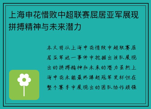 上海申花惜败中超联赛屈居亚军展现拼搏精神与未来潜力